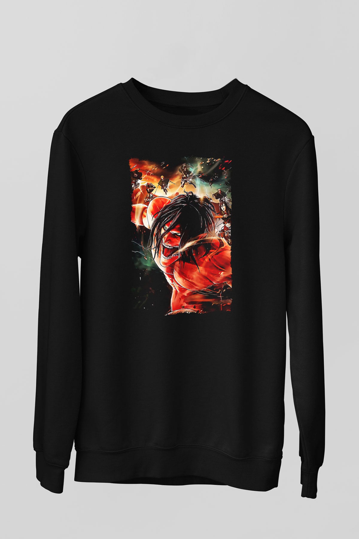 Attack On Titan Baskılı Unisex Siyah Sweatshirt