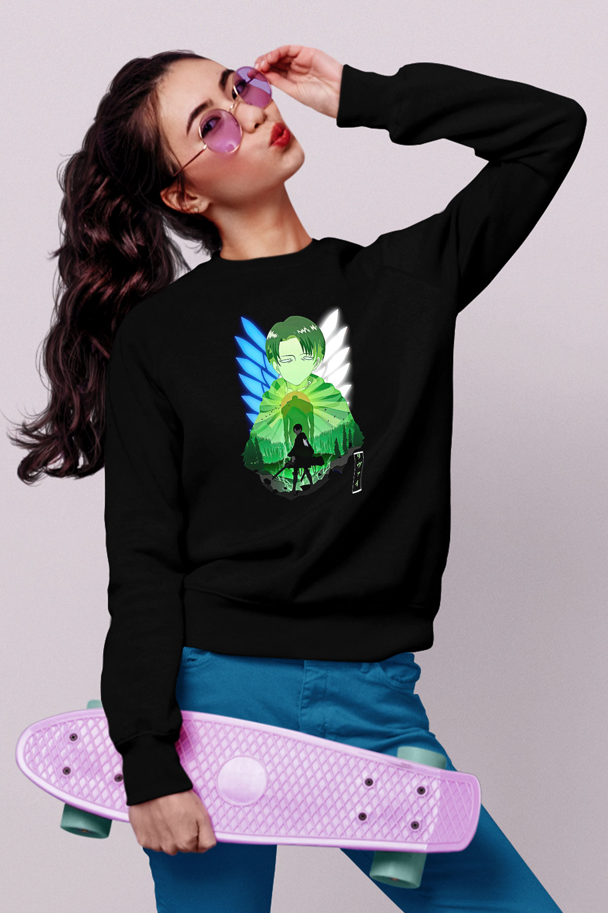 Attack On Titan Baskılı Unisex Siyah Sweatshirt