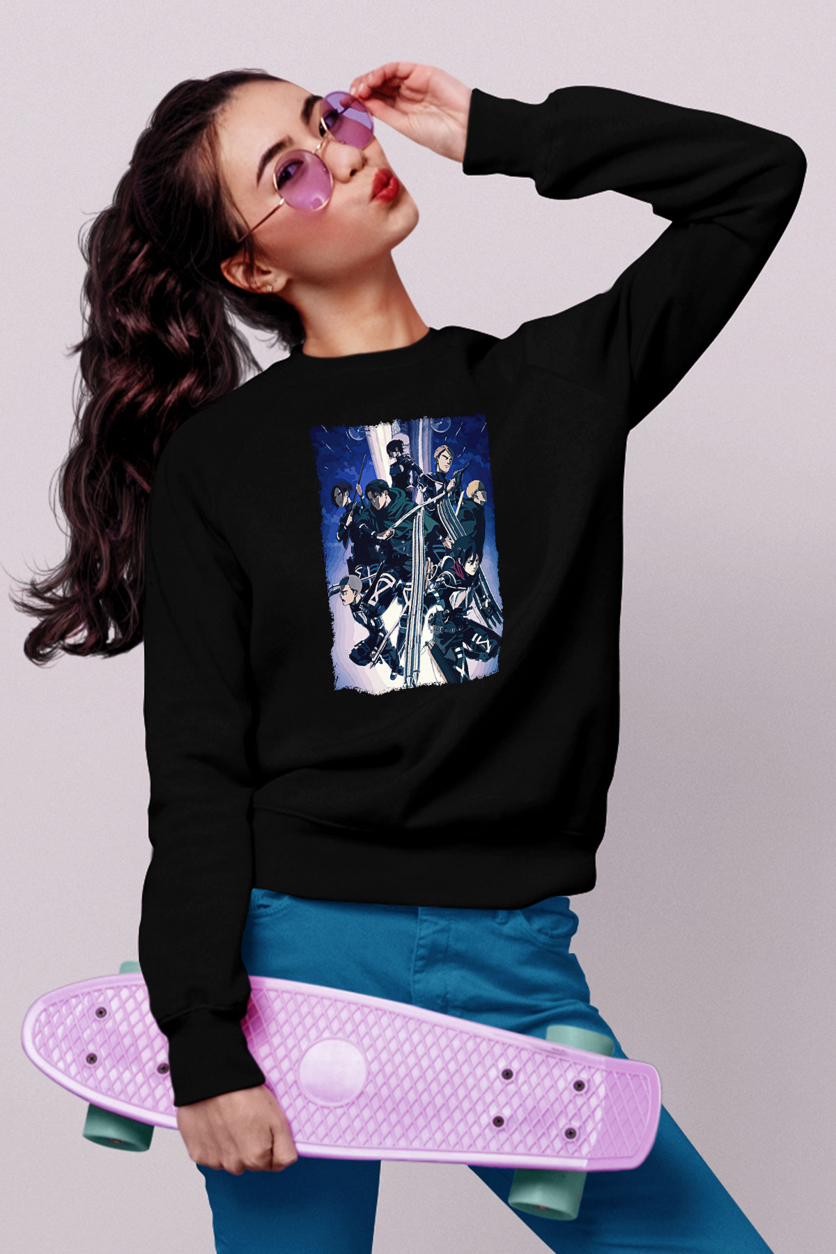 Attack On Titan Baskılı Unisex Siyah Sweatshirt