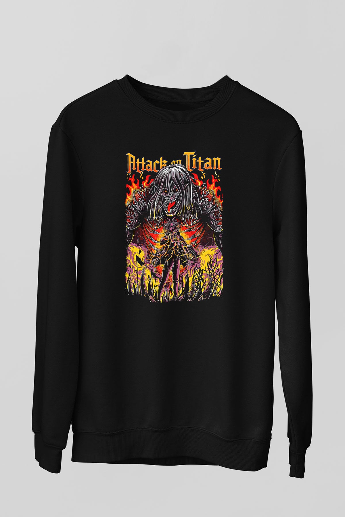 Attack On Titan Baskılı Unisex Siyah Sweatshirt