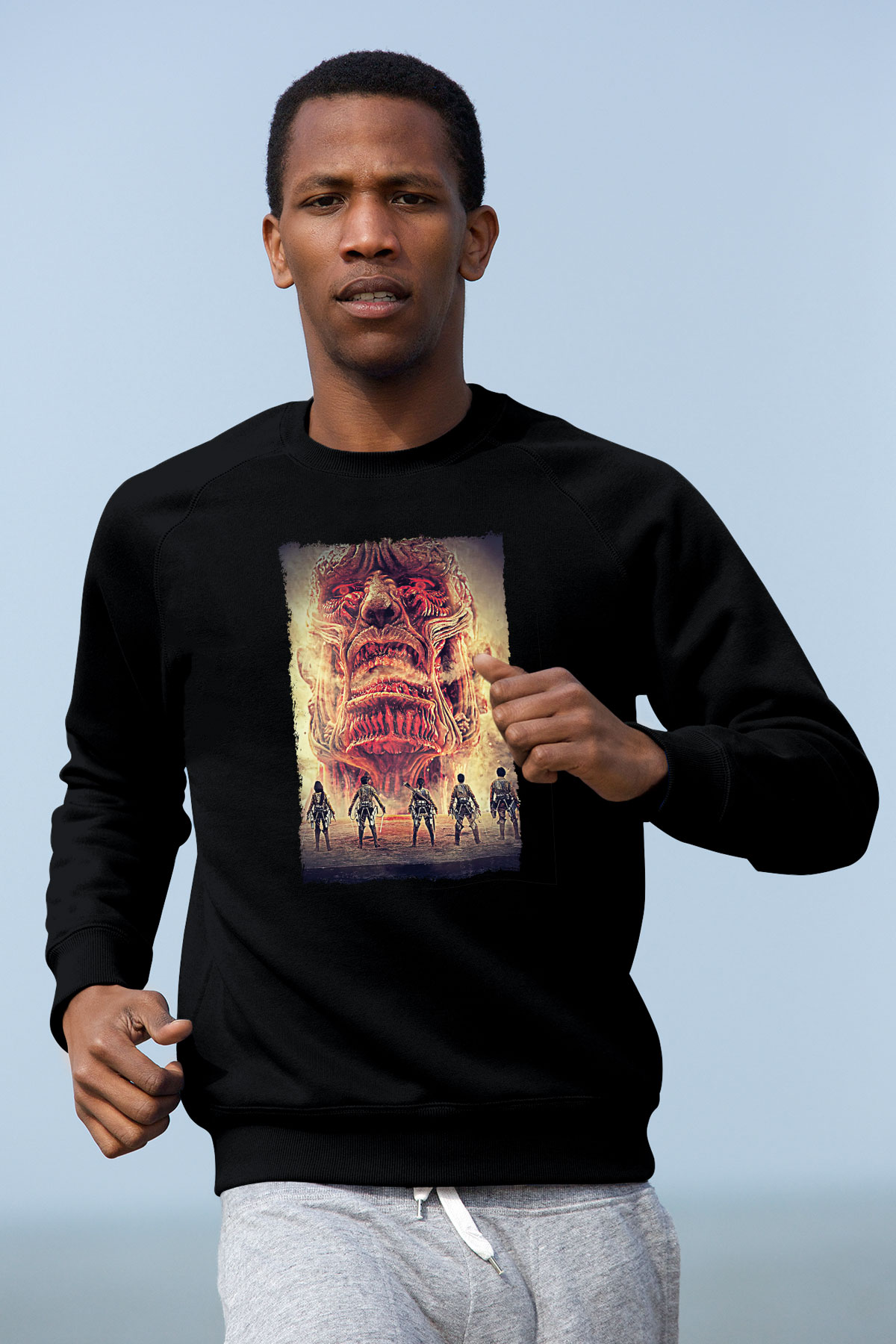 Attack On Titan Baskılı Unisex Siyah Sweatshirt