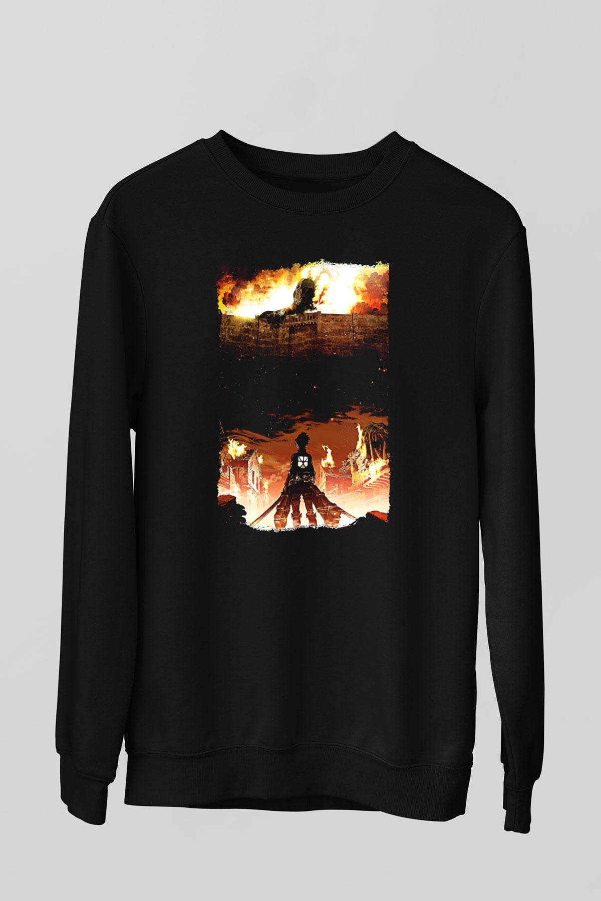 Attack On Titan Baskılı Unisex Siyah Sweatshirt