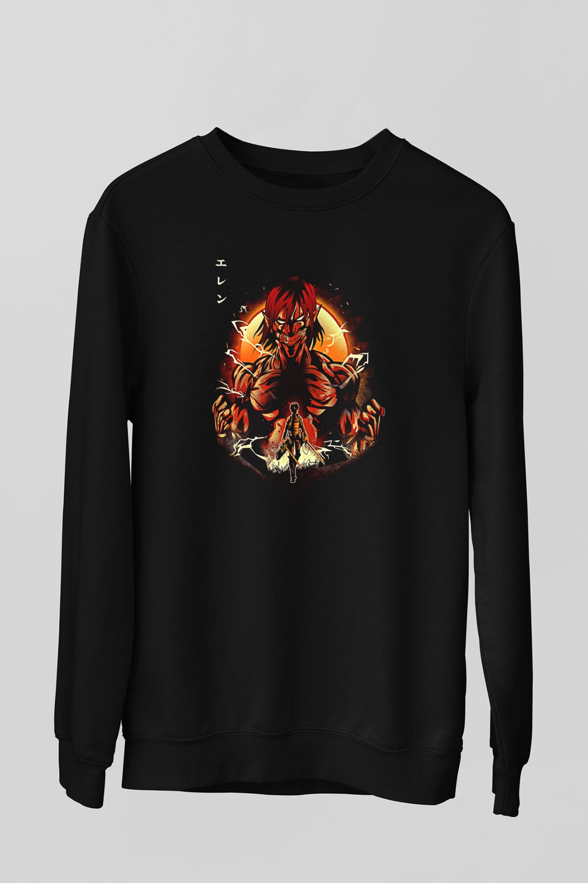 Attack On Titan Baskılı Unisex Siyah Sweatshirt