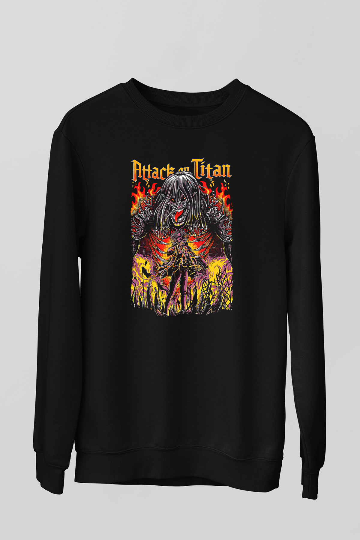Attack On Titan Baskılı Unisex Siyah Sweatshirt
