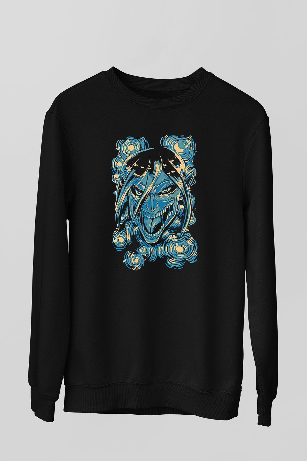 Attack On Titan Baskılı Unisex Siyah Sweatshirt