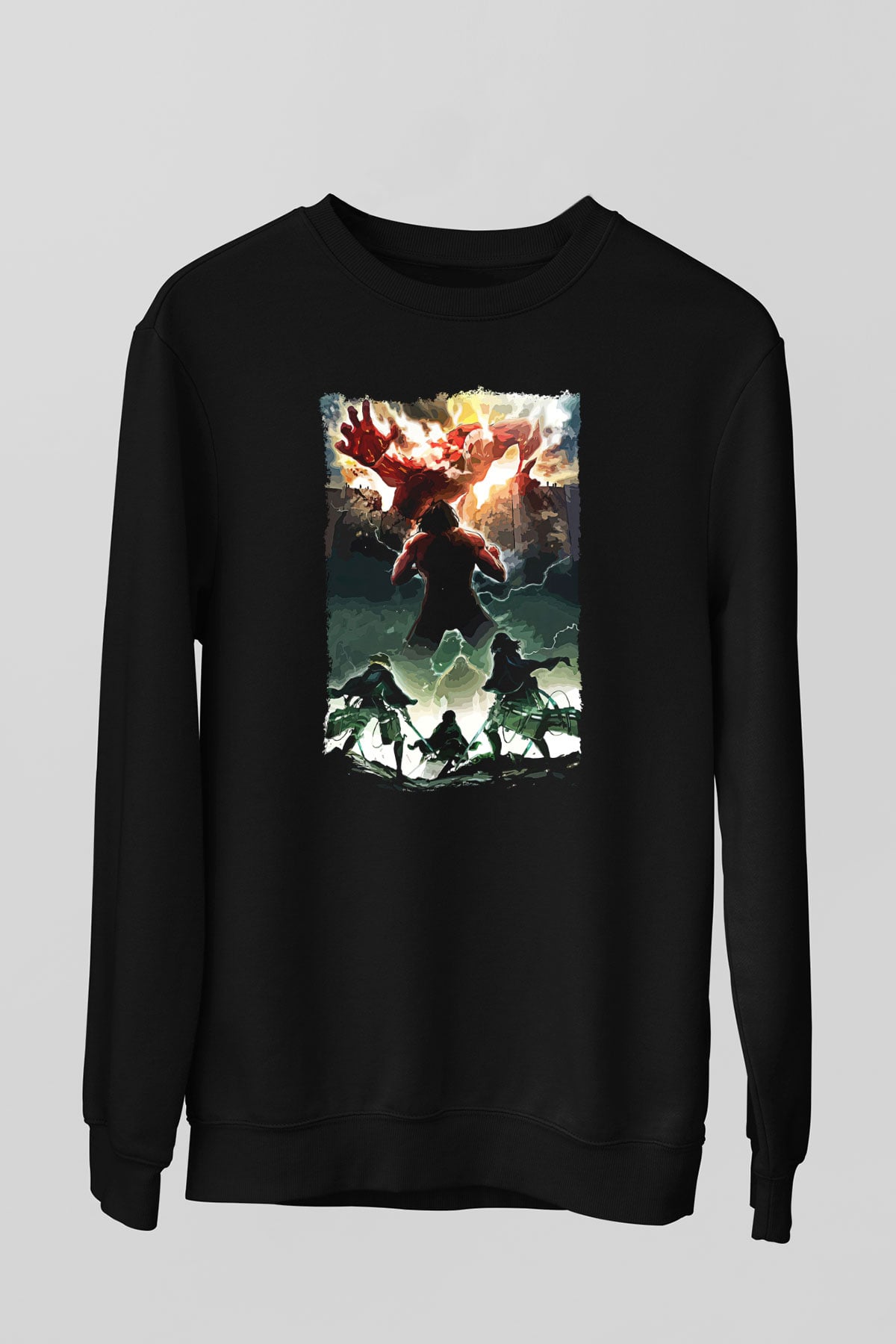Attack On Titan Baskılı Unisex Siyah Sweatshirt