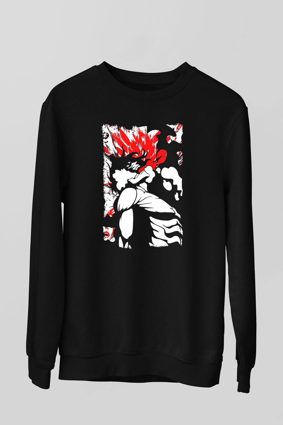 Attack On Titan Baskılı Unisex Siyah Sweatshirt