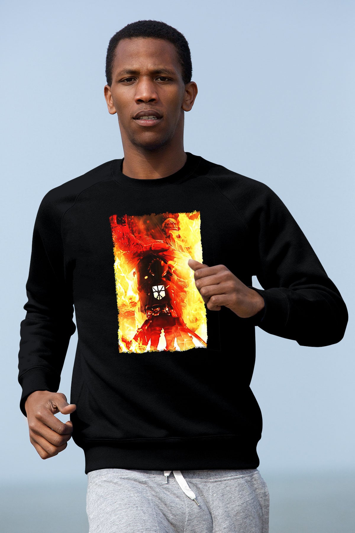 Attack On Titan Baskılı Unisex Siyah Sweatshirt