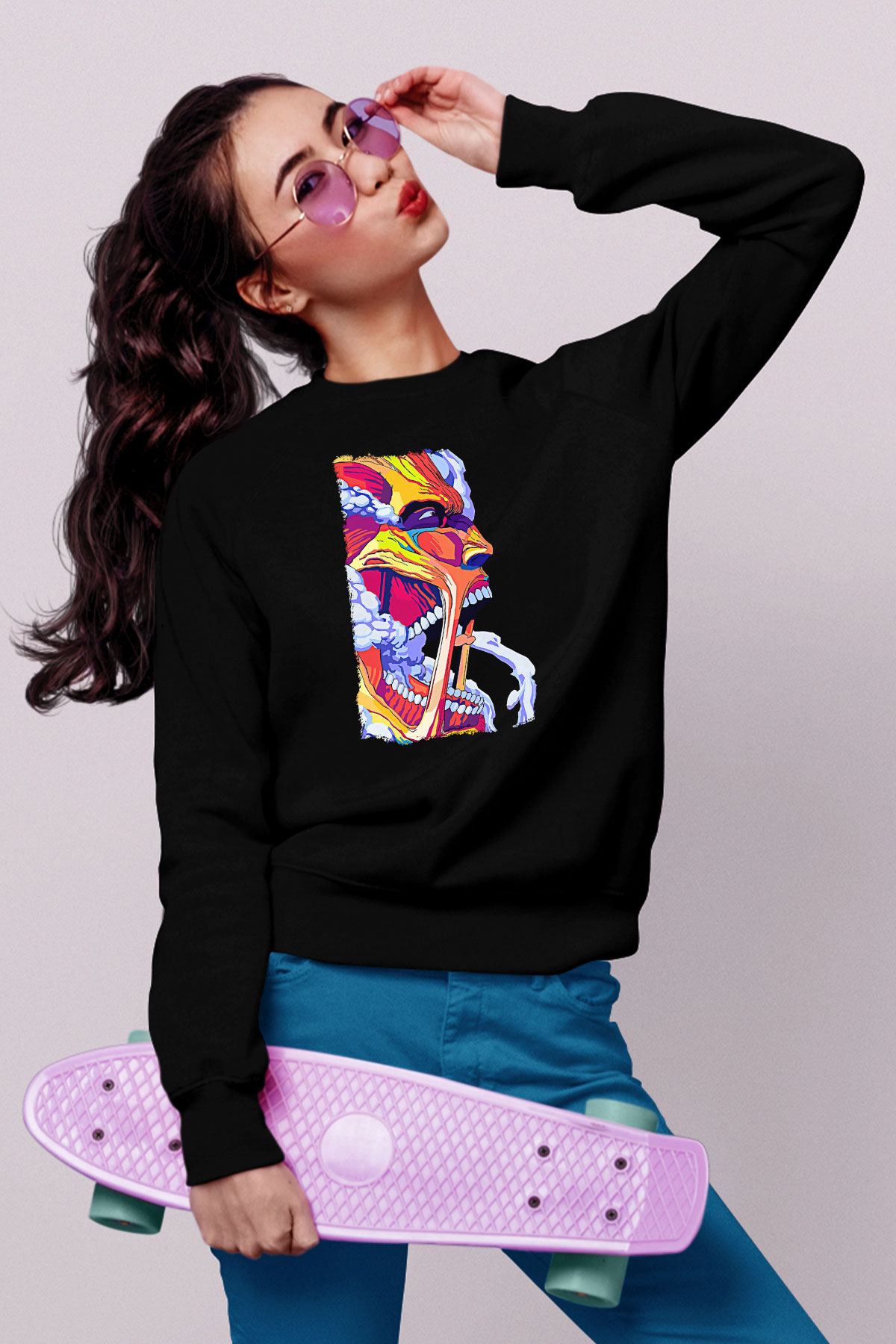Attack On Titan Baskılı Unisex Siyah Sweatshirt