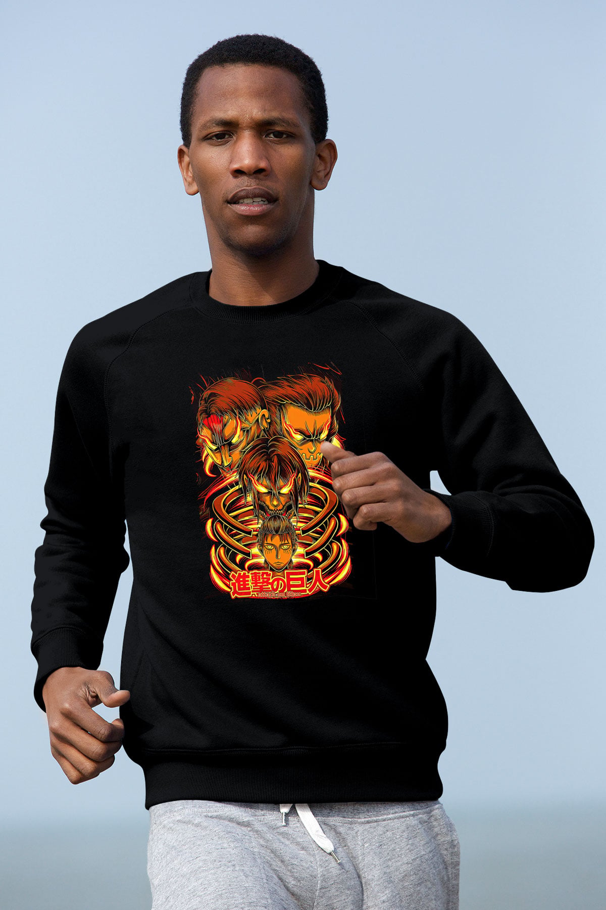 Attack On Titan Baskılı Unisex Siyah Sweatshirt