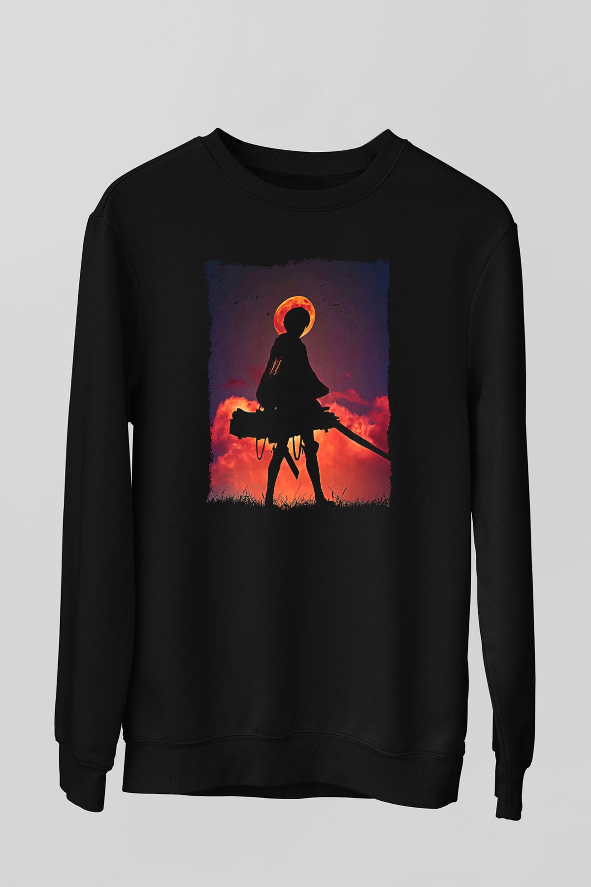 Attack On Titan Baskılı Unisex Siyah Sweatshirt
