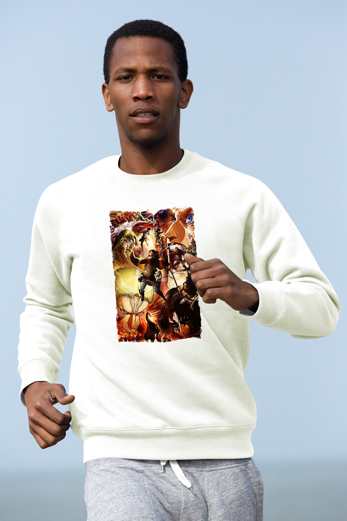 Attack On Titan Baskılı Unisex Siyah Sweatshirt