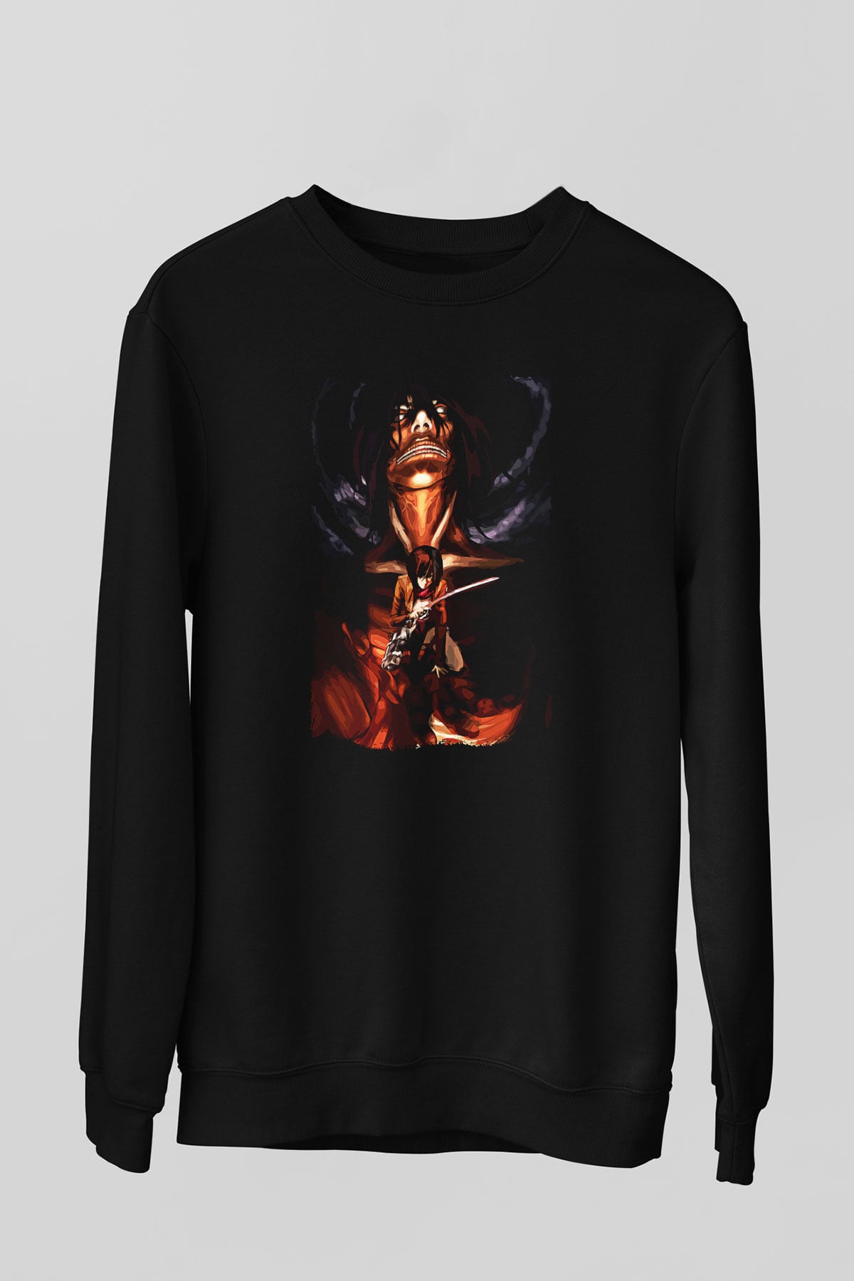 Attack On Titan Baskılı Unisex Siyah Sweatshirt