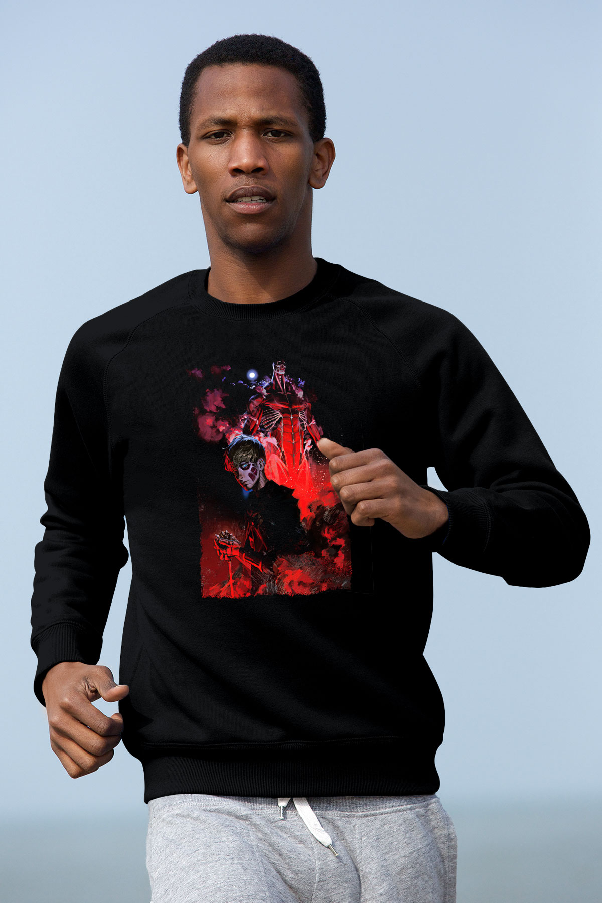 Attack On Titan Baskılı Unisex Siyah Sweatshirt