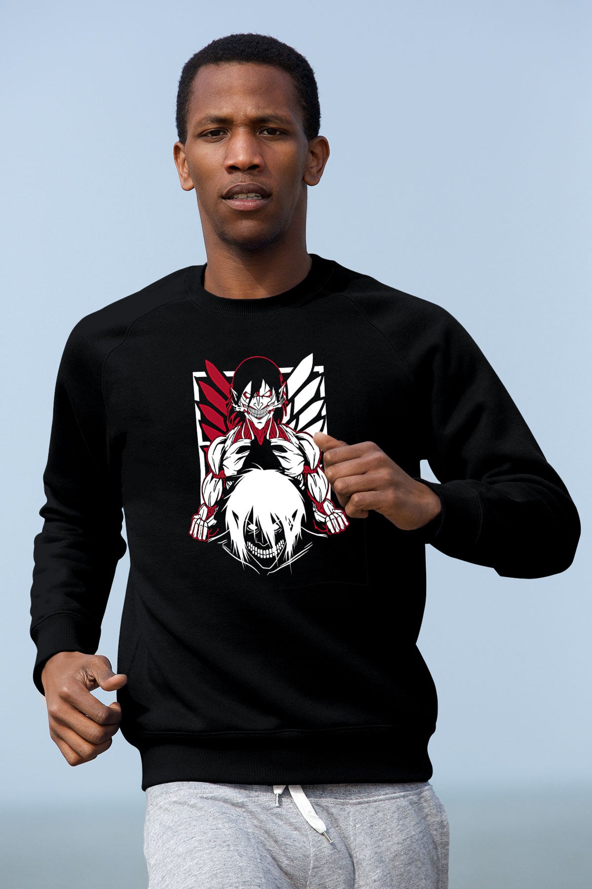 Attack On Titan Baskılı Unisex Siyah Sweatshirt