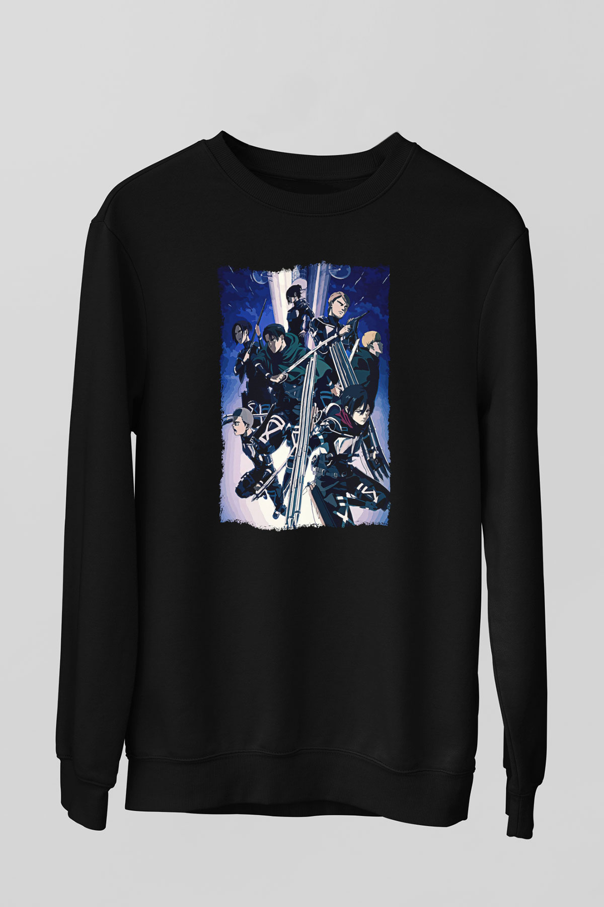 Attack On Titan Baskılı Unisex Siyah Sweatshirt