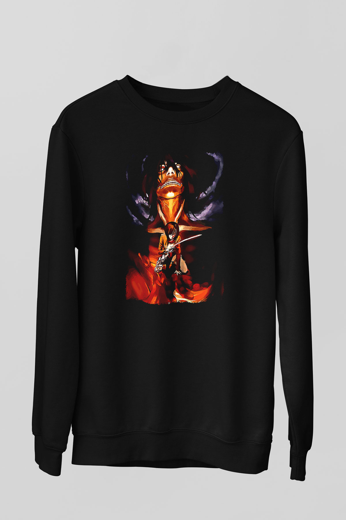 Attack On Titan Baskılı Unisex Siyah Sweatshirt