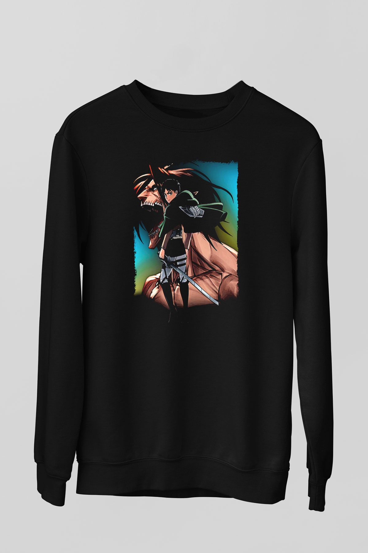 Attack On Titan Baskılı Unisex Siyah Sweatshirt