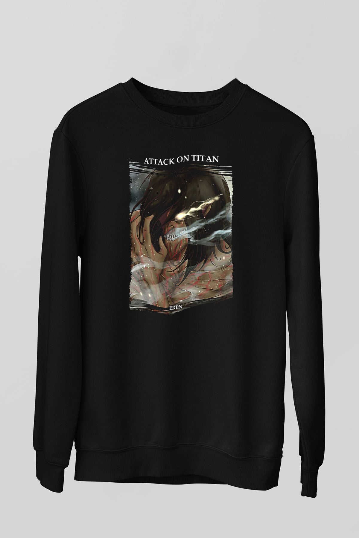 Attack On Titan Baskılı Unisex Siyah Sweatshirt