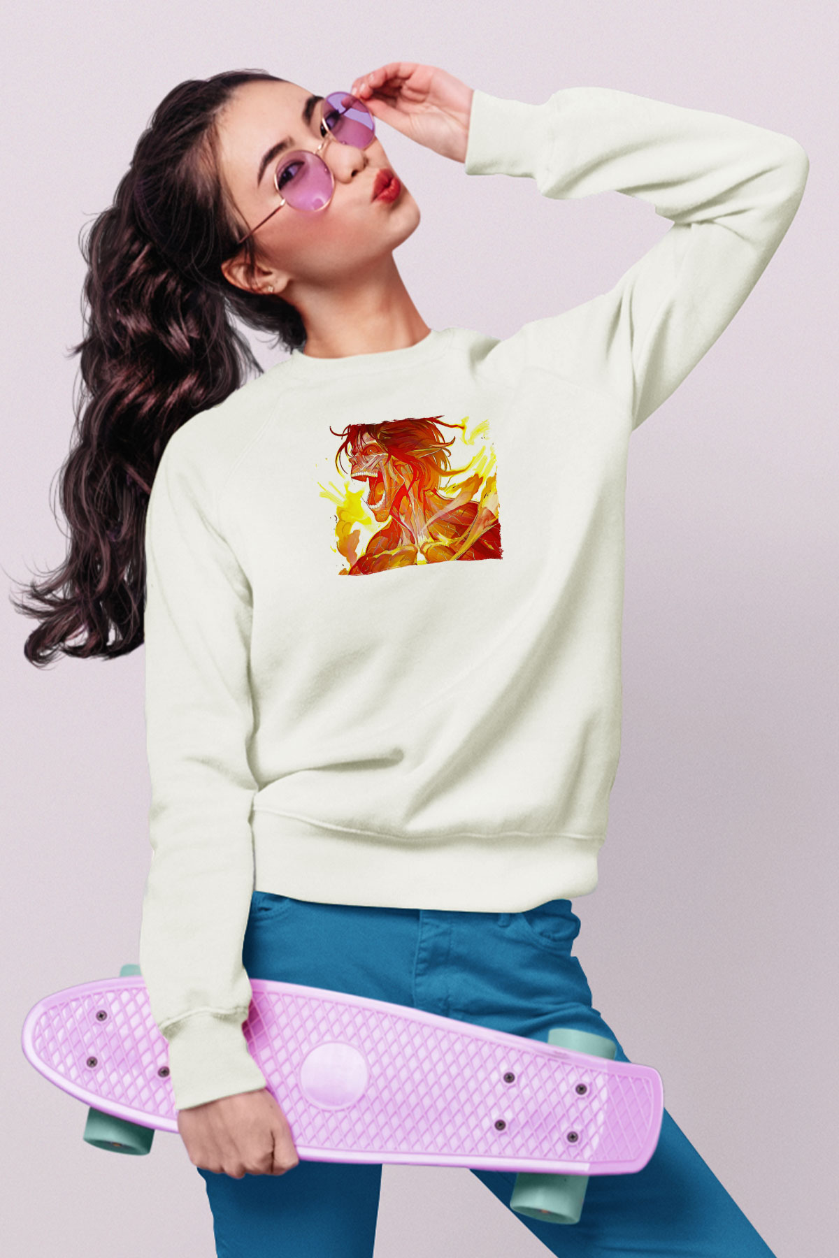 Attack On Titan Baskılı Unisex Siyah Sweatshirt