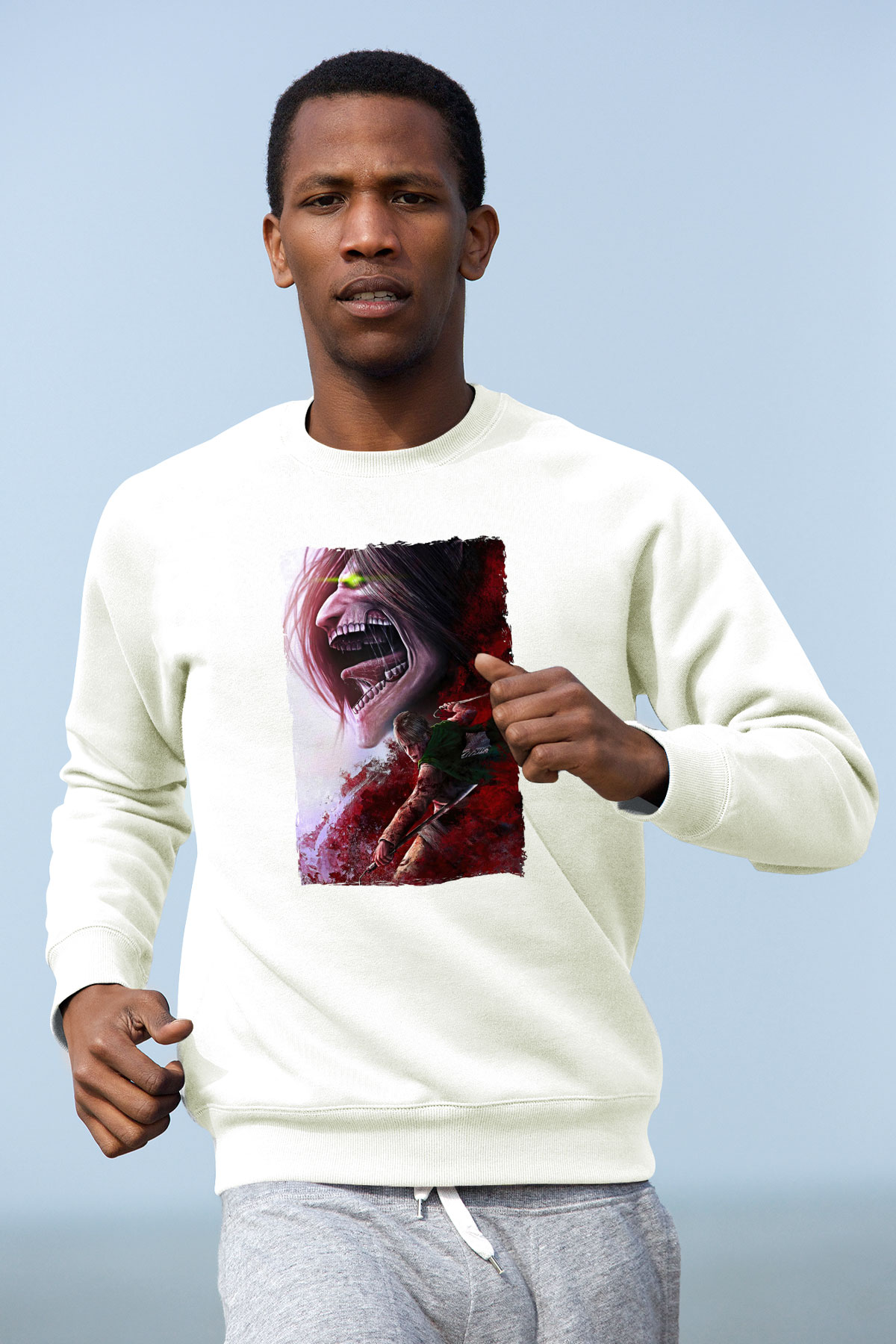 Attack On Titan Baskılı Unisex Siyah Sweatshirt