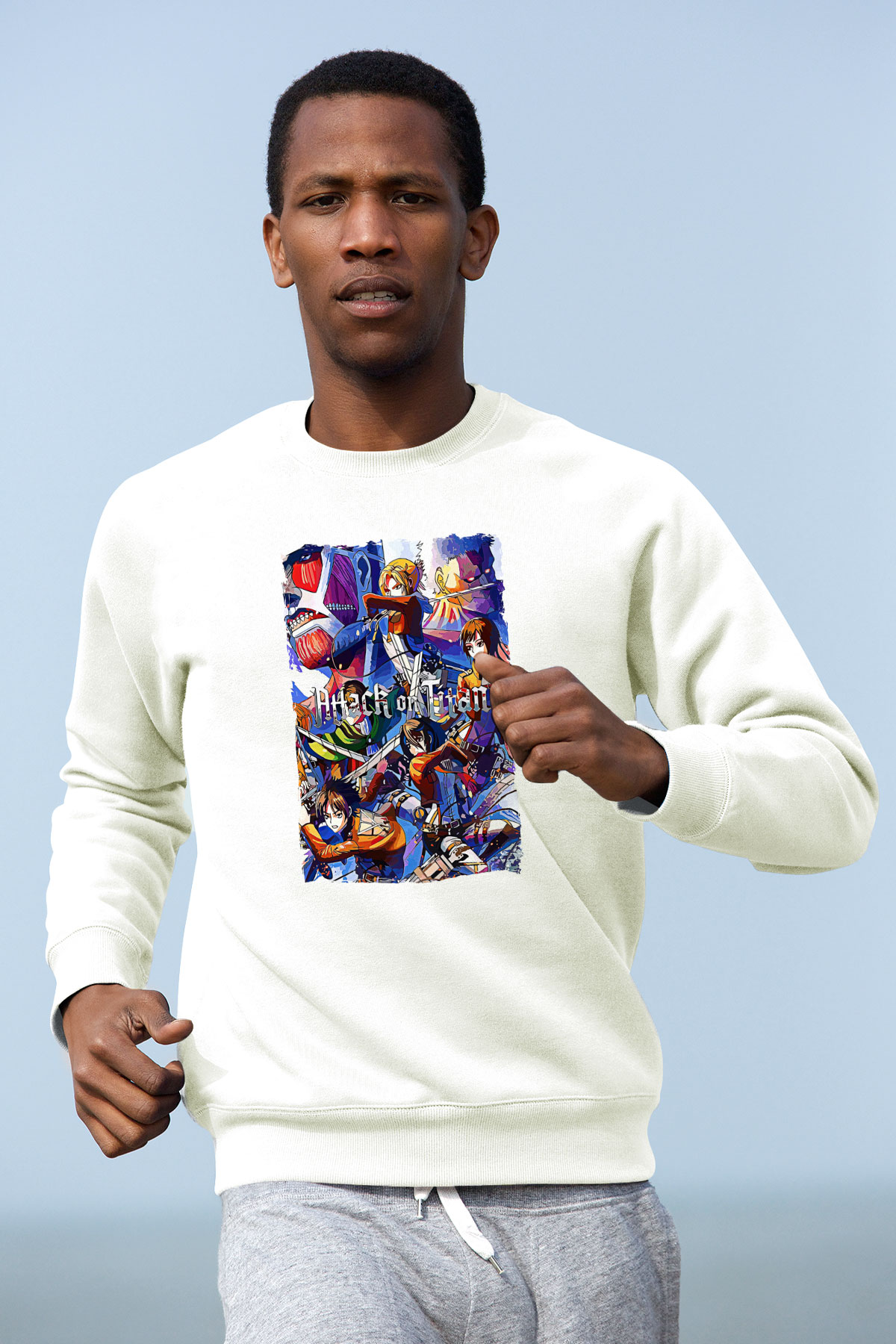 Attack On Titan Baskılı Unisex Siyah Sweatshirt