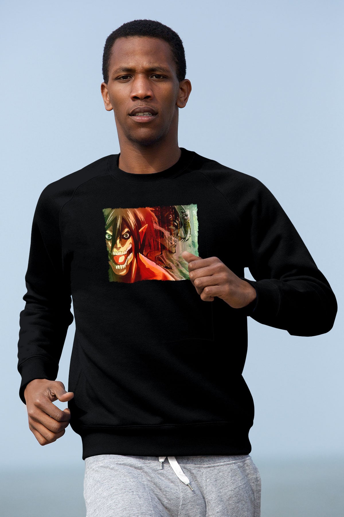 Attack On Titan Baskılı Unisex Siyah Sweatshirt