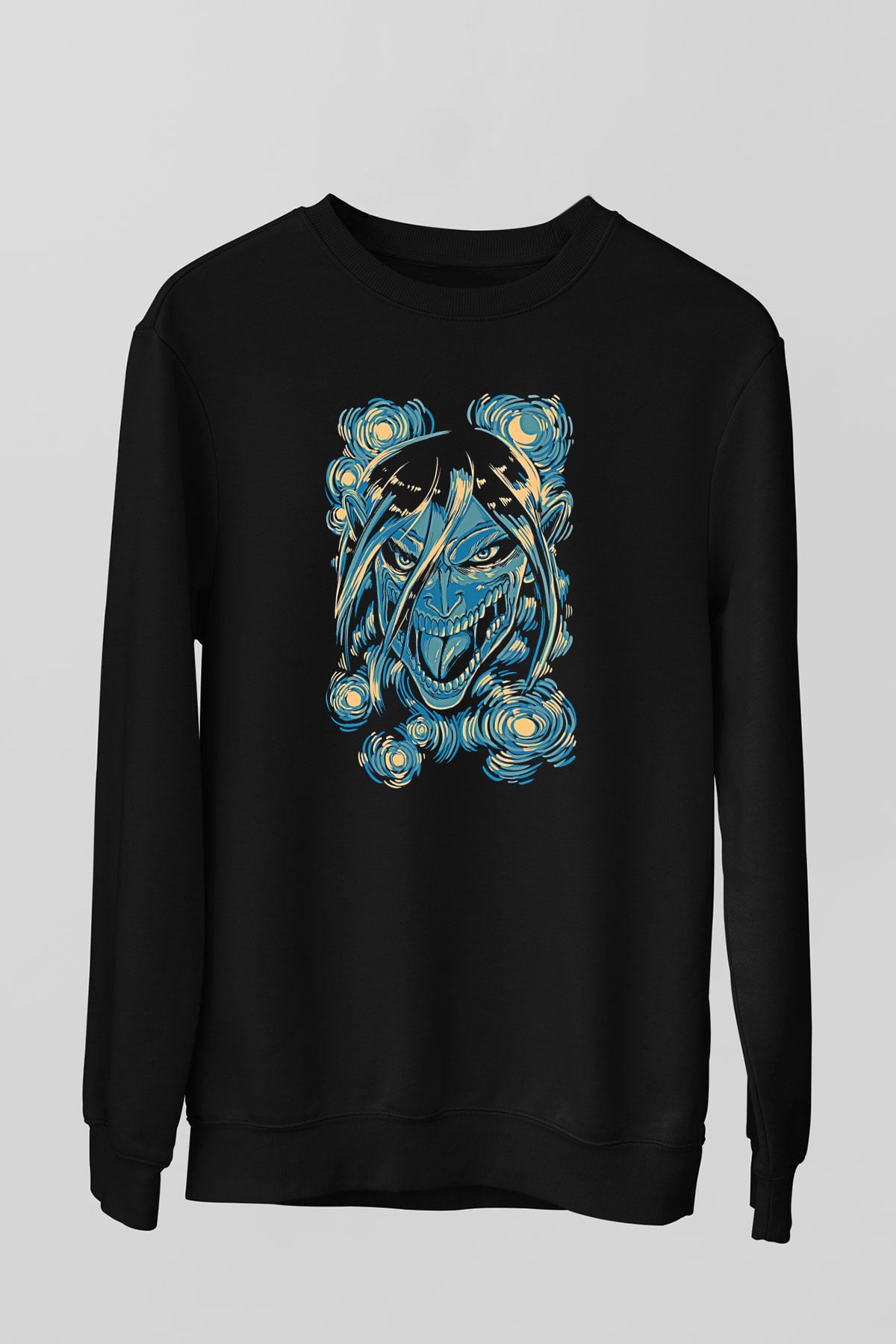 Attack On Titan Baskılı Unisex Siyah Sweatshirt