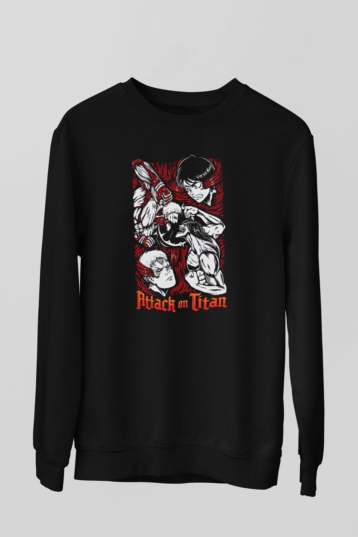 Attack On Titan Baskılı Unisex Siyah Sweatshirt