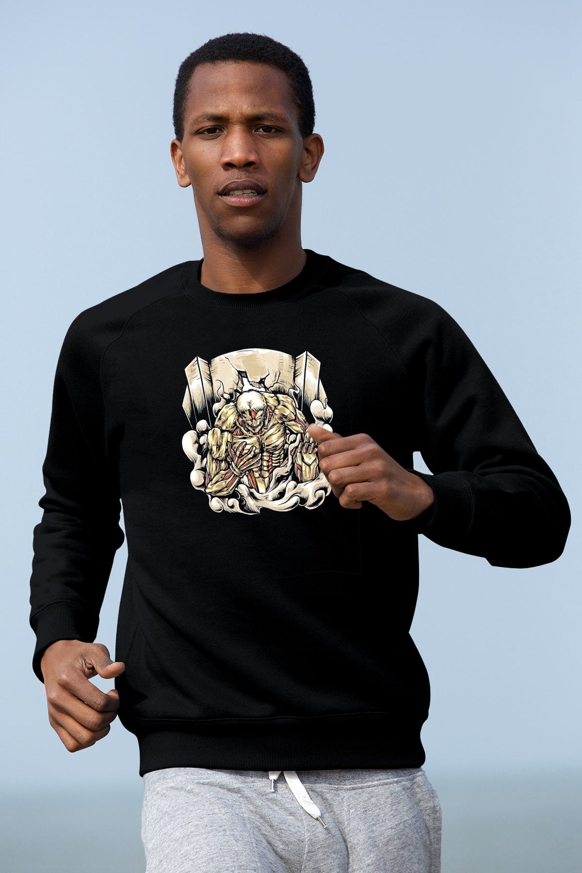 Attack On Titan Baskılı Unisex Siyah Sweatshirt