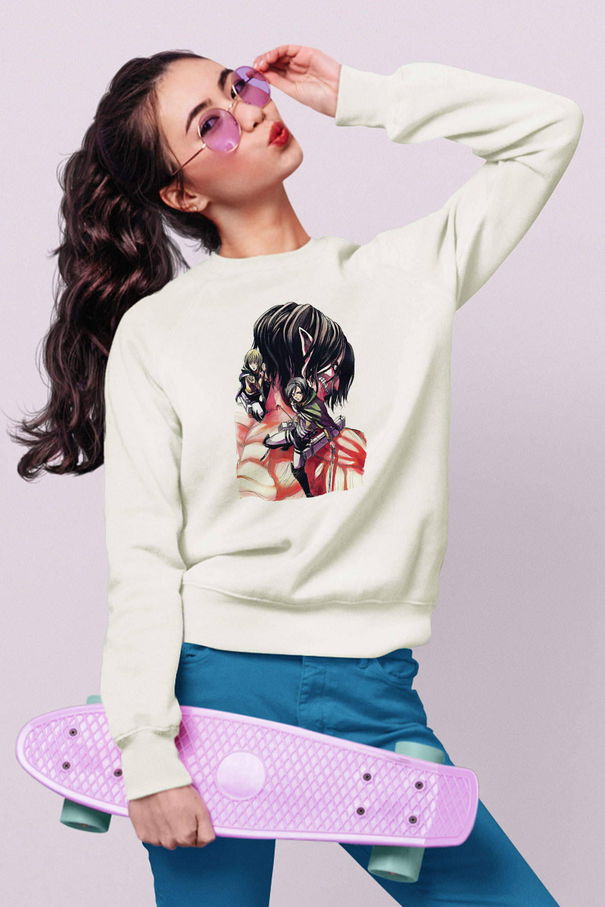 Attack On Titan Baskılı Unisex Siyah Sweatshirt