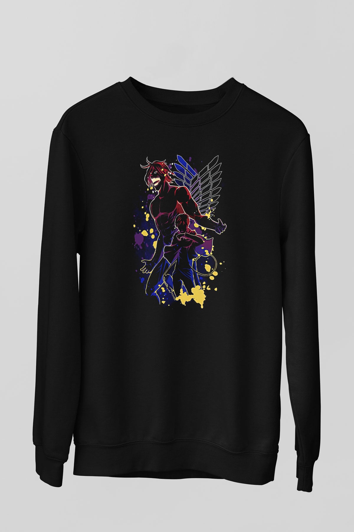 Attack On Titan Baskılı Unisex Siyah Sweatshirt