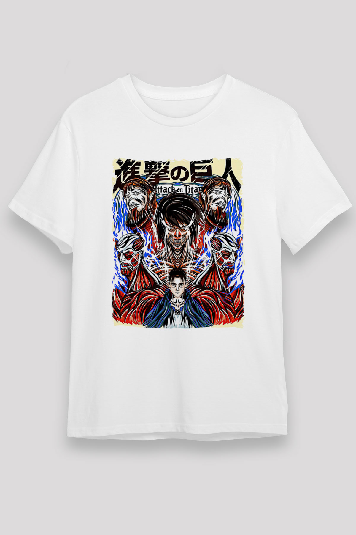 Attack On Titan Baskılı Unisex Siyah Tişört - Tshirt