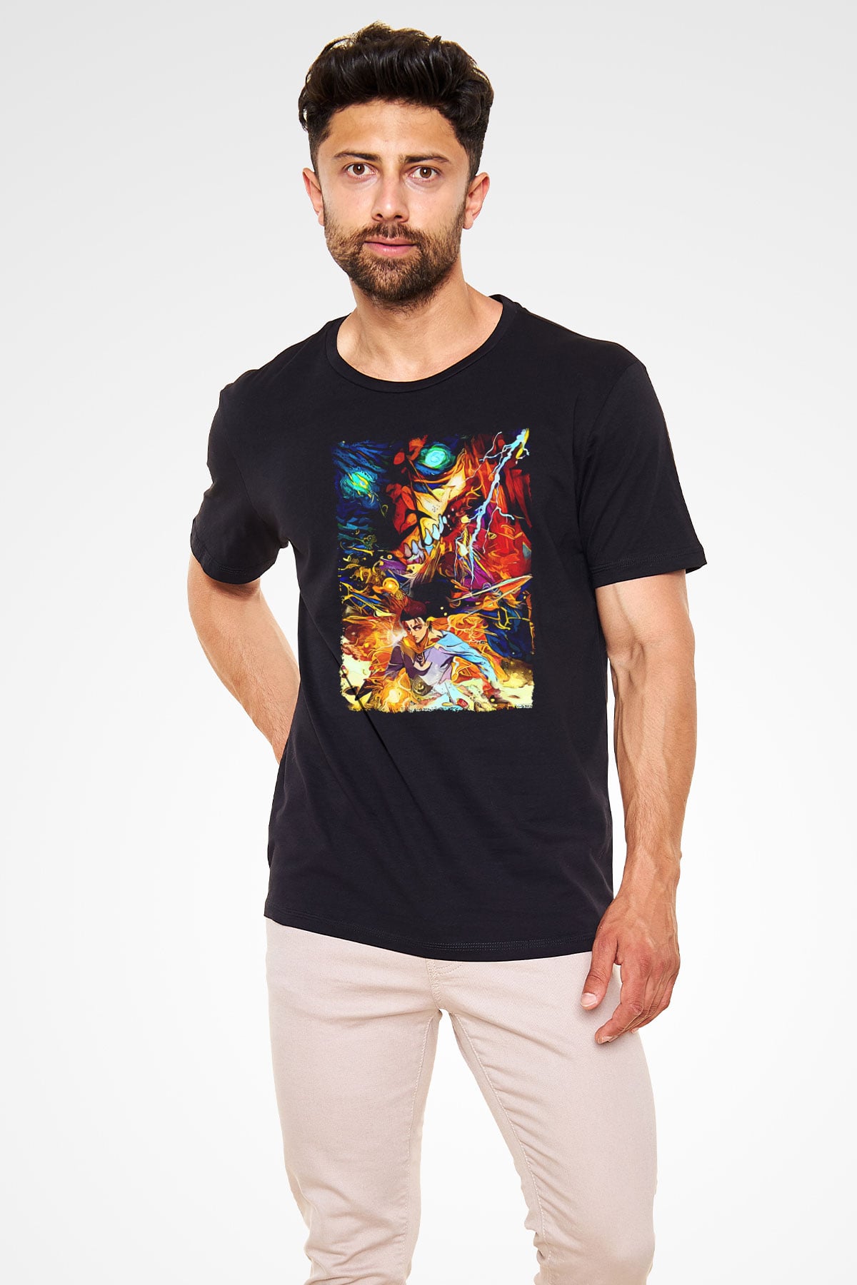 Attack On Titan Baskılı Unisex Siyah Tişört - Tshirt