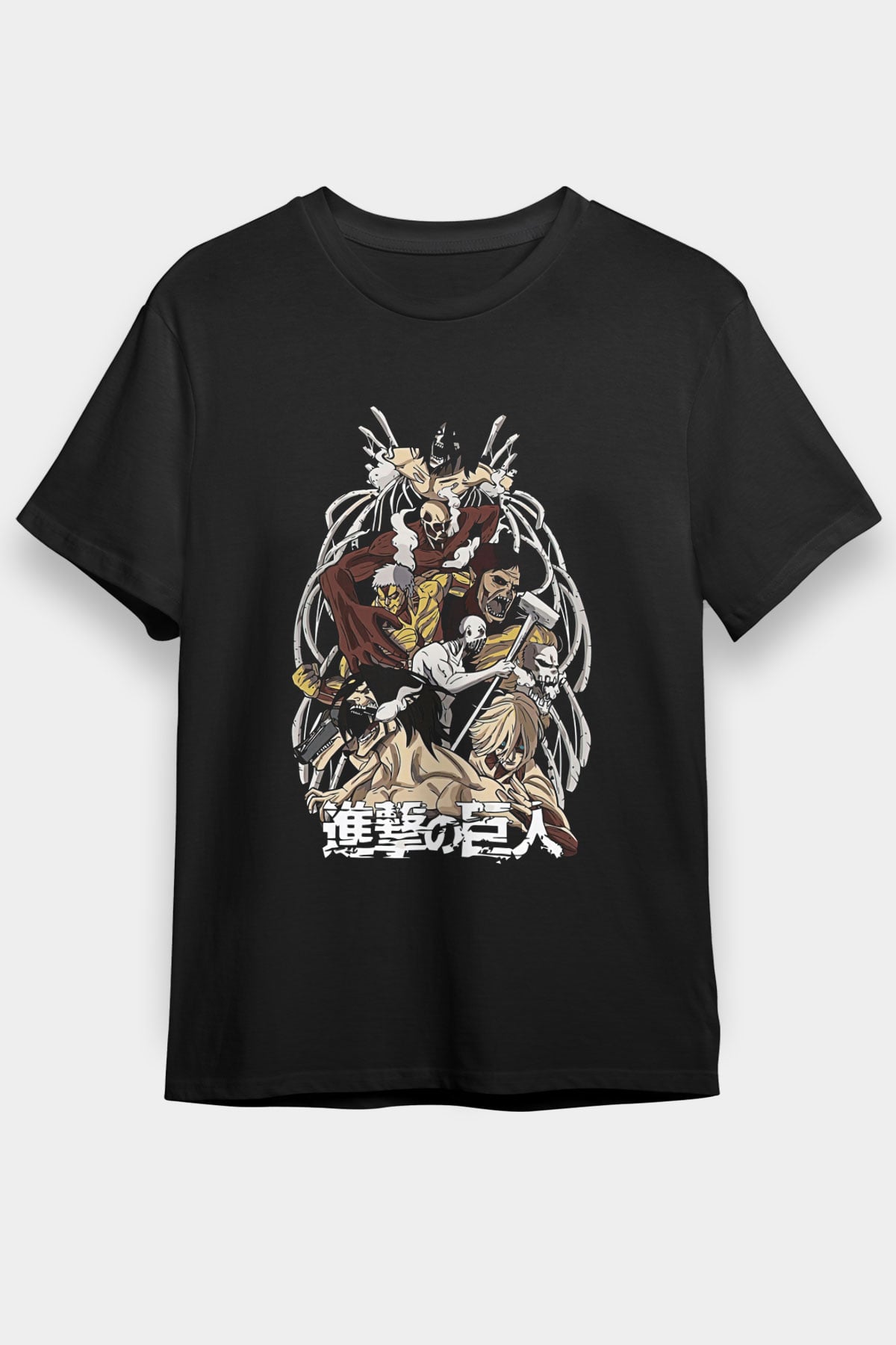 Attack On Titan Baskılı Unisex Siyah Tişört - Tshirt