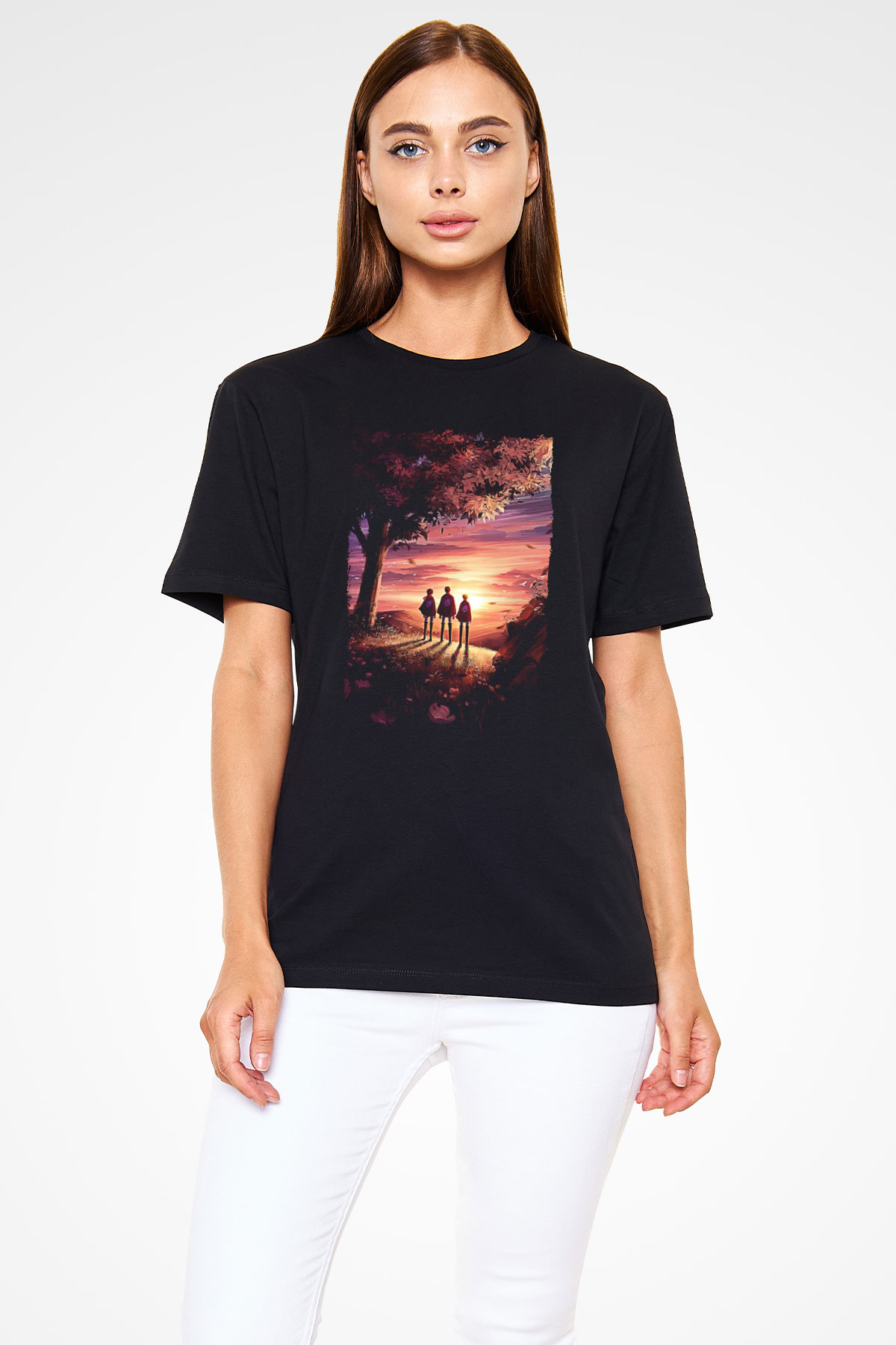 Attack On Titan Baskılı Unisex Siyah Tişört - Tshirt