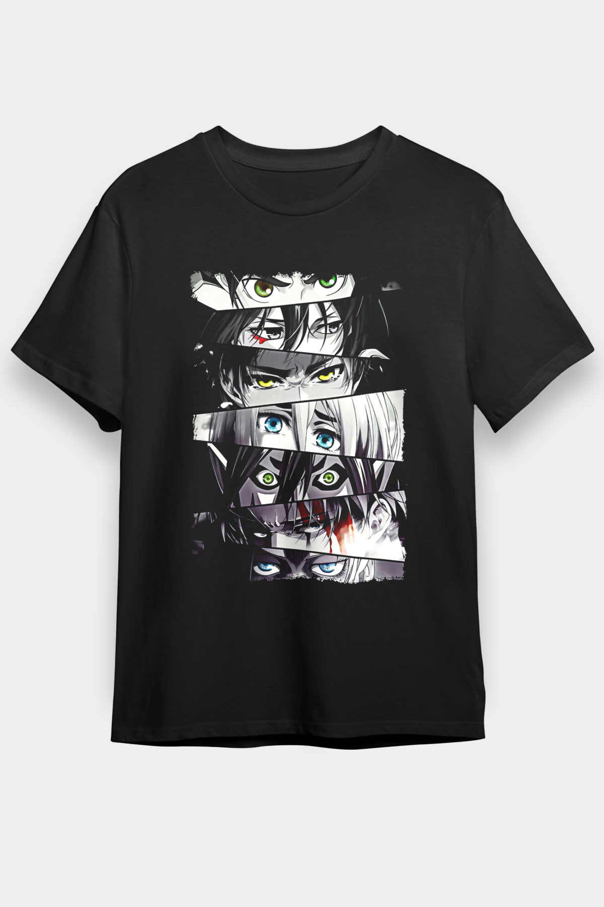 Attack On Titan Baskılı Unisex Siyah Tişört - Tshirt