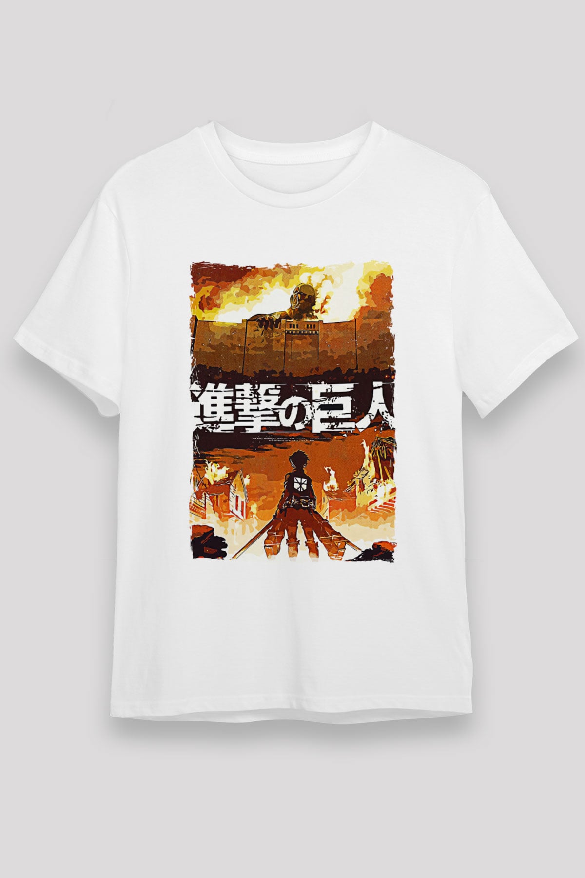 Attack On Titan Baskılı Unisex Siyah Tişört - Tshirt