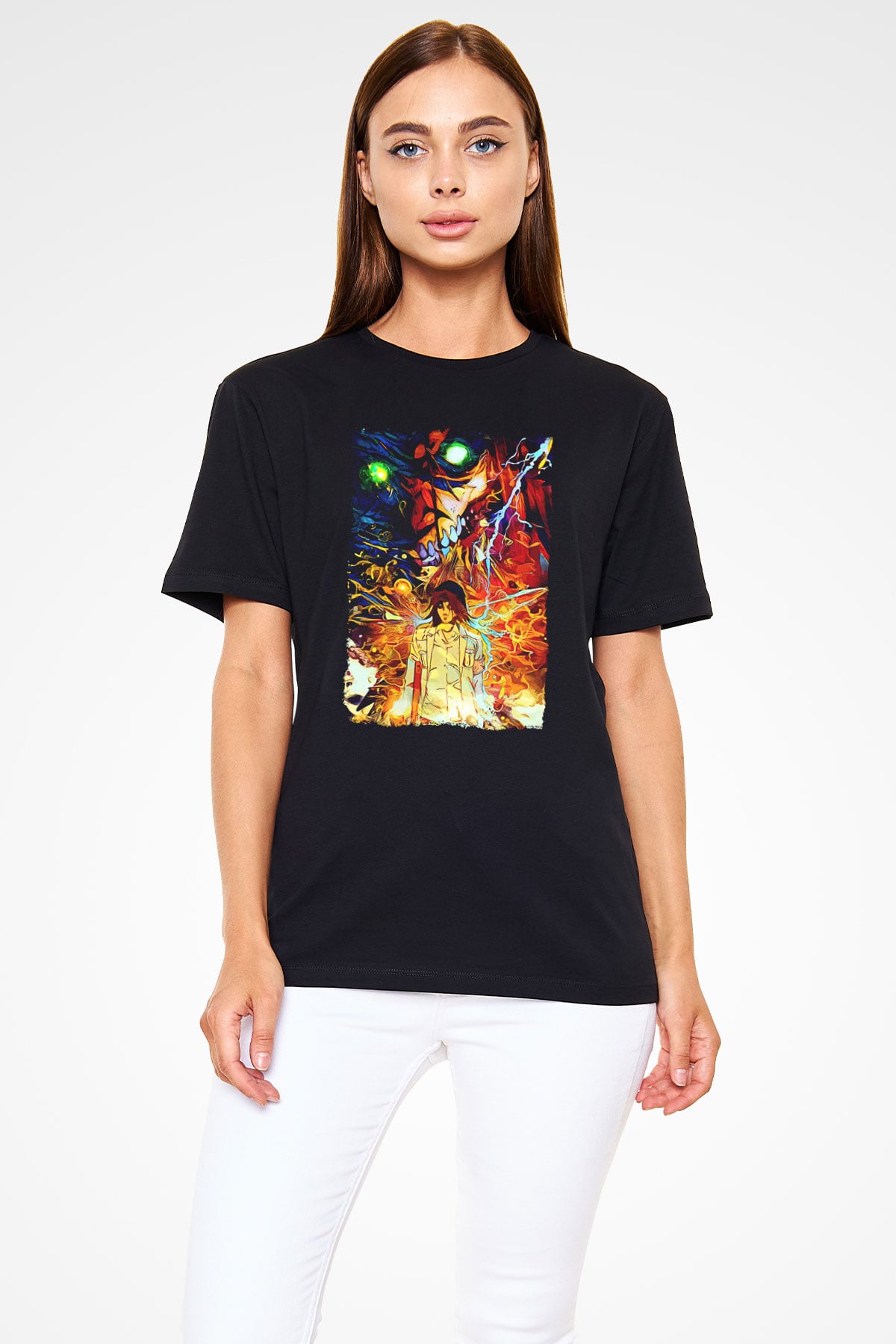 Attack On Titan Baskılı Unisex Siyah Tişört - Tshirt