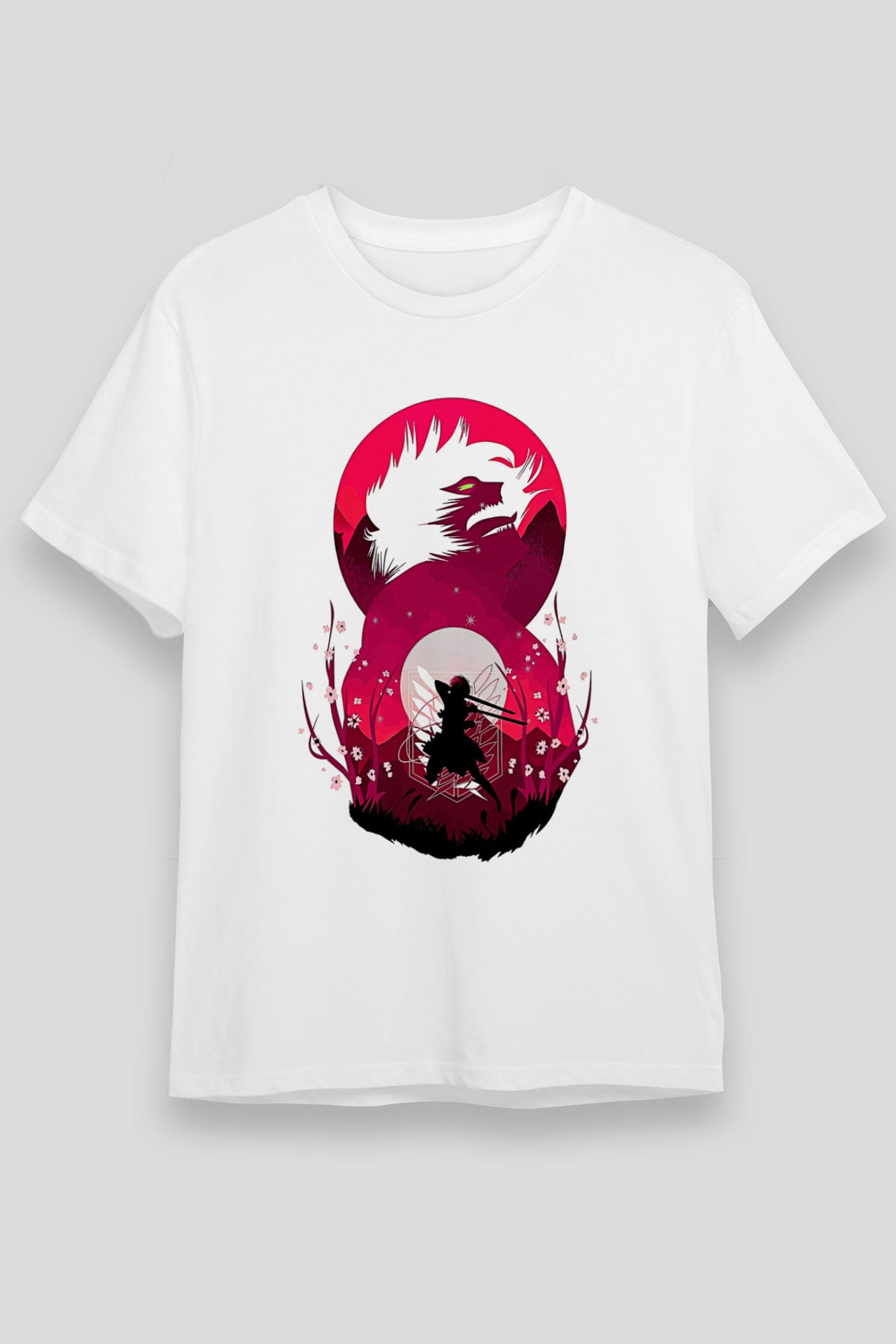 Attack On Titan Baskılı Unisex Siyah Tişört - Tshirt