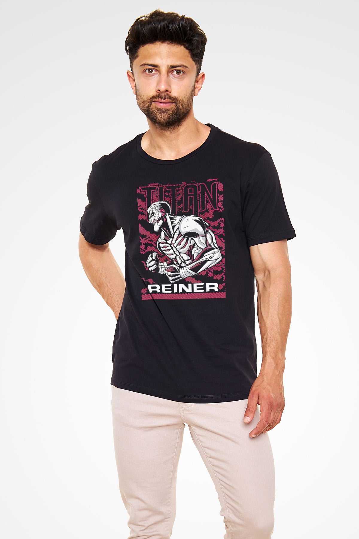 Attack On Titan Baskılı Unisex Siyah Tişört - Tshirt