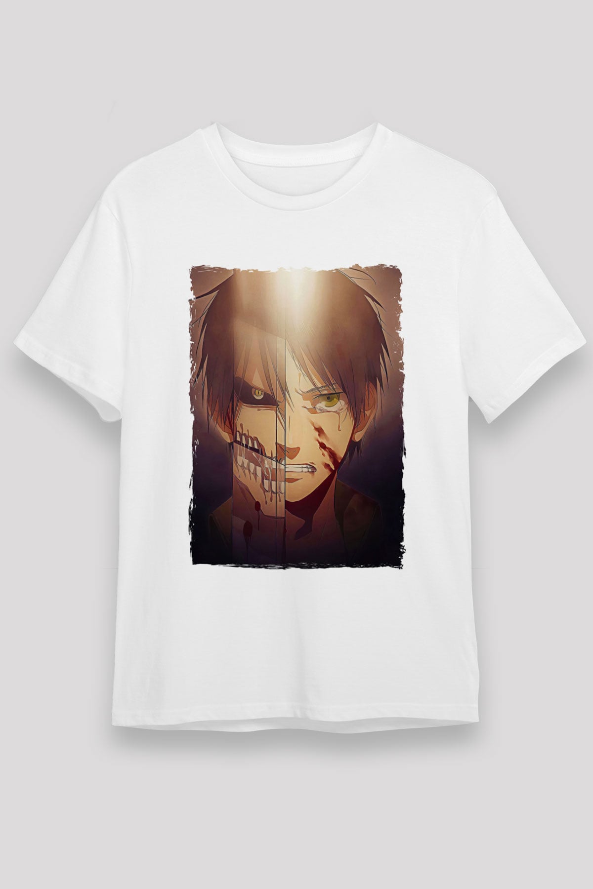 Attack On Titan Baskılı Unisex Siyah Tişört - Tshirt