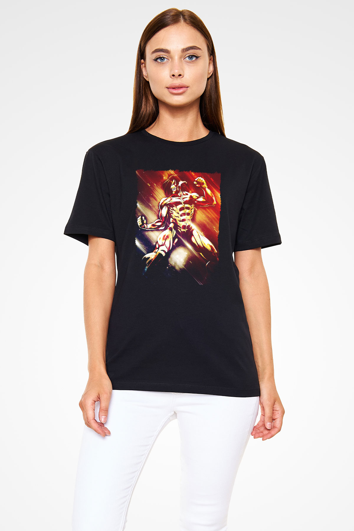 Attack On Titan Baskılı Unisex Siyah Tişört - Tshirt