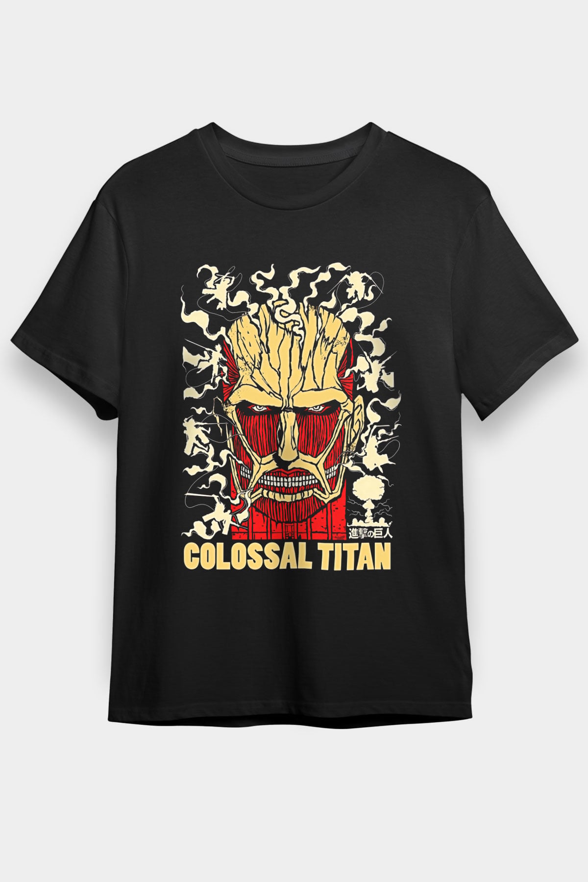 Attack On Titan Baskılı Unisex Siyah Tişört - Tshirt