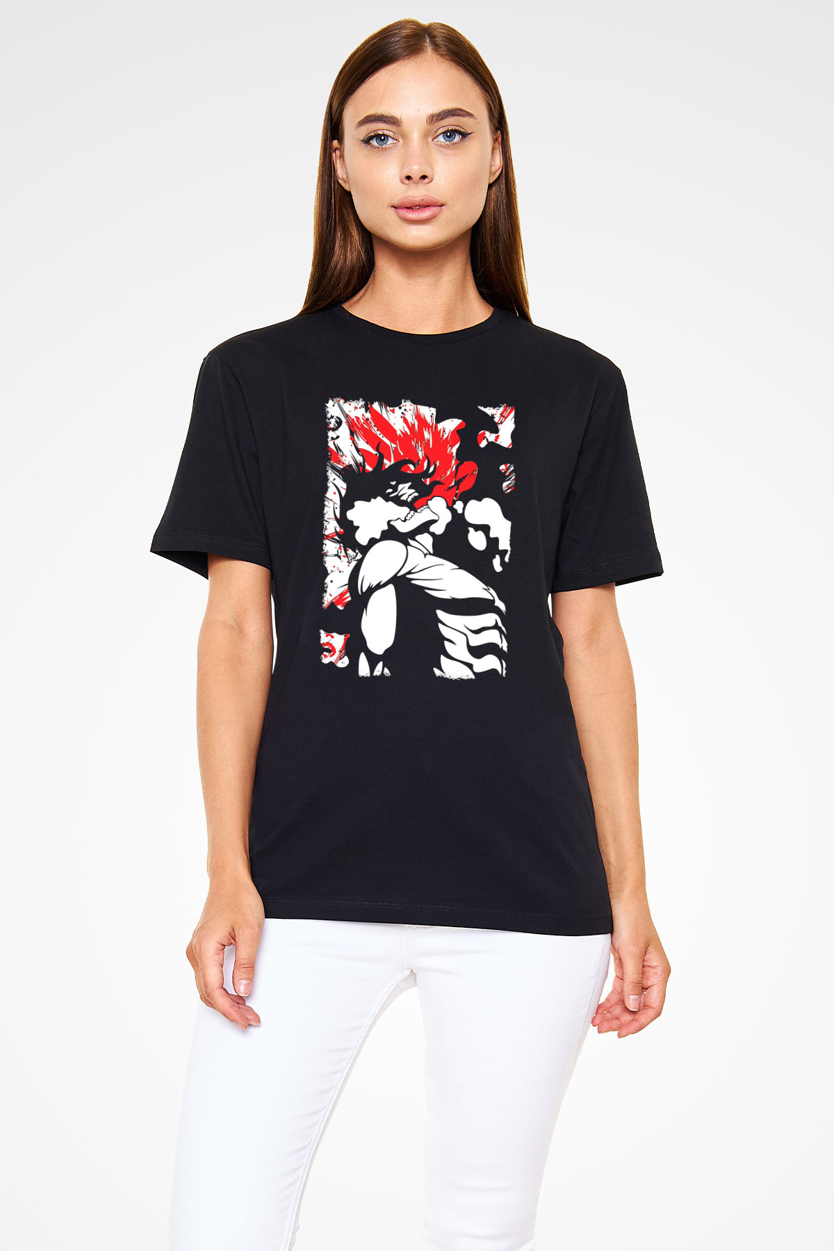 Attack On Titan Baskılı Unisex Siyah Tişört - Tshirt