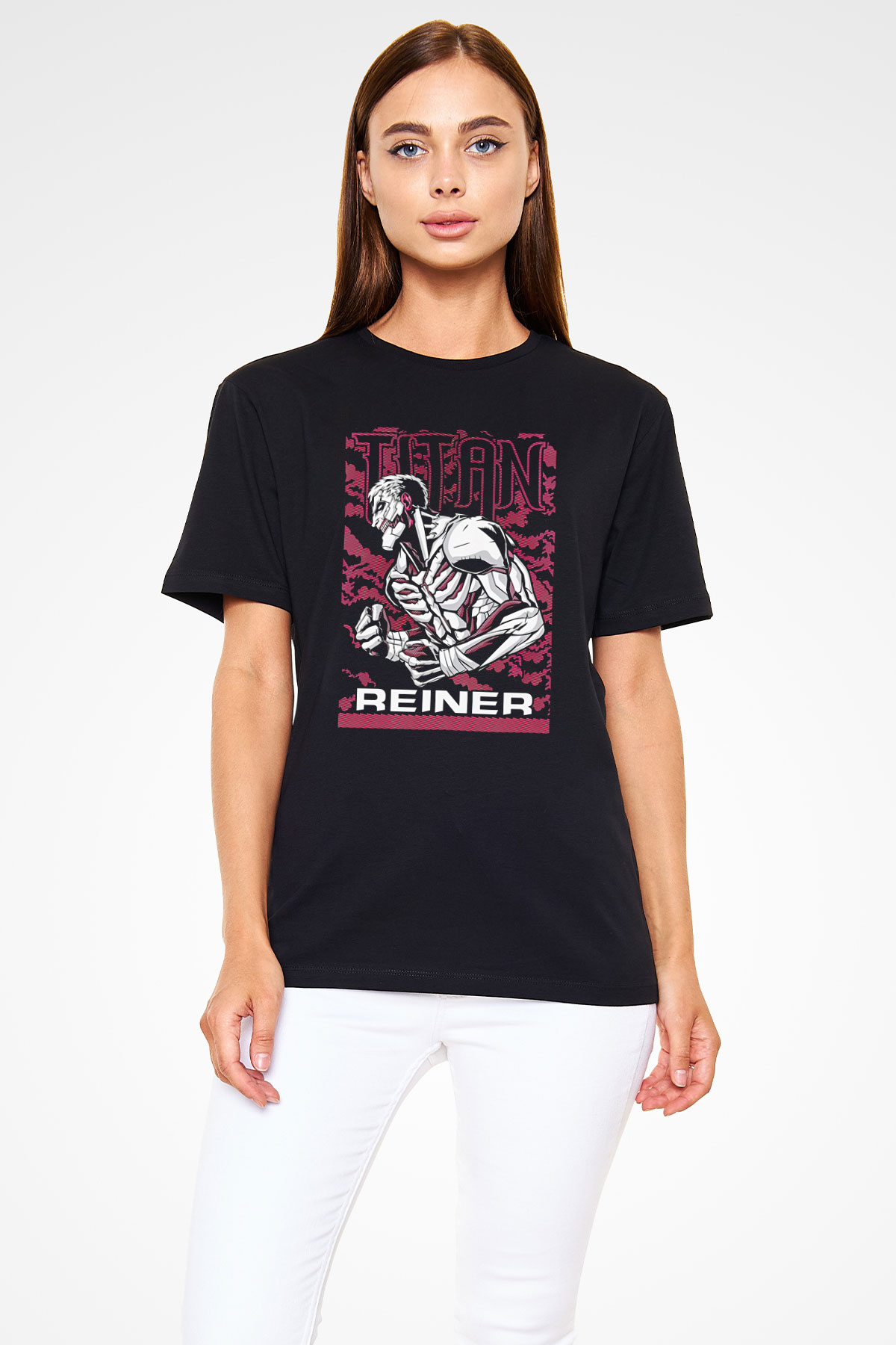 Attack On Titan Baskılı Unisex Siyah Tişört - Tshirt