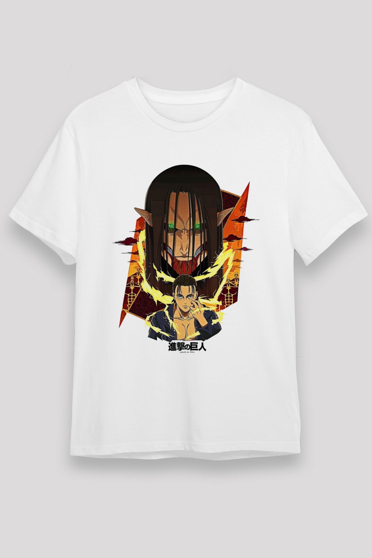 Attack On Titan Baskılı Unisex Siyah Tişört - Tshirt