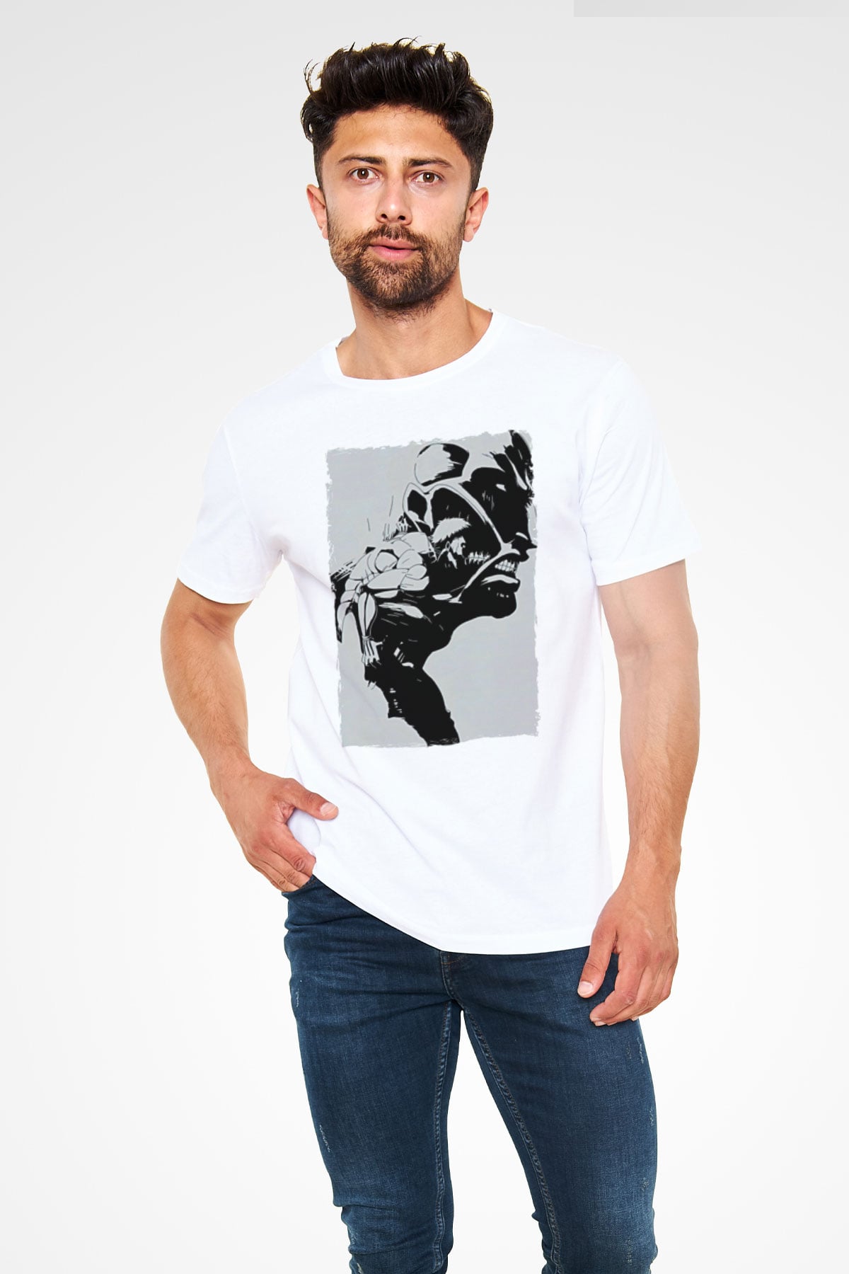 Attack On Titan Baskılı Unisex Siyah Tişört - Tshirt