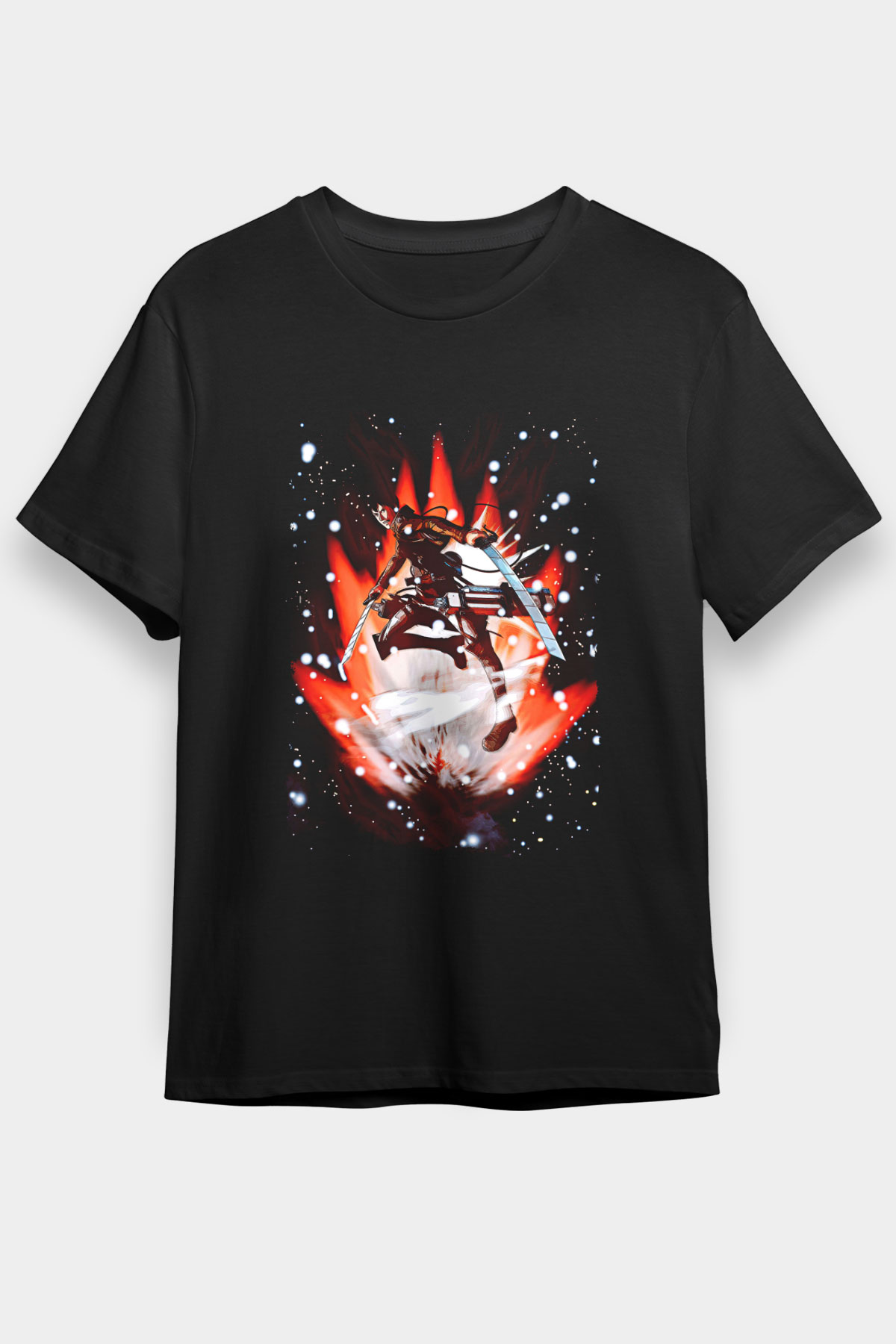 Attack On Titan Baskılı Unisex Siyah Tişört - Tshirt