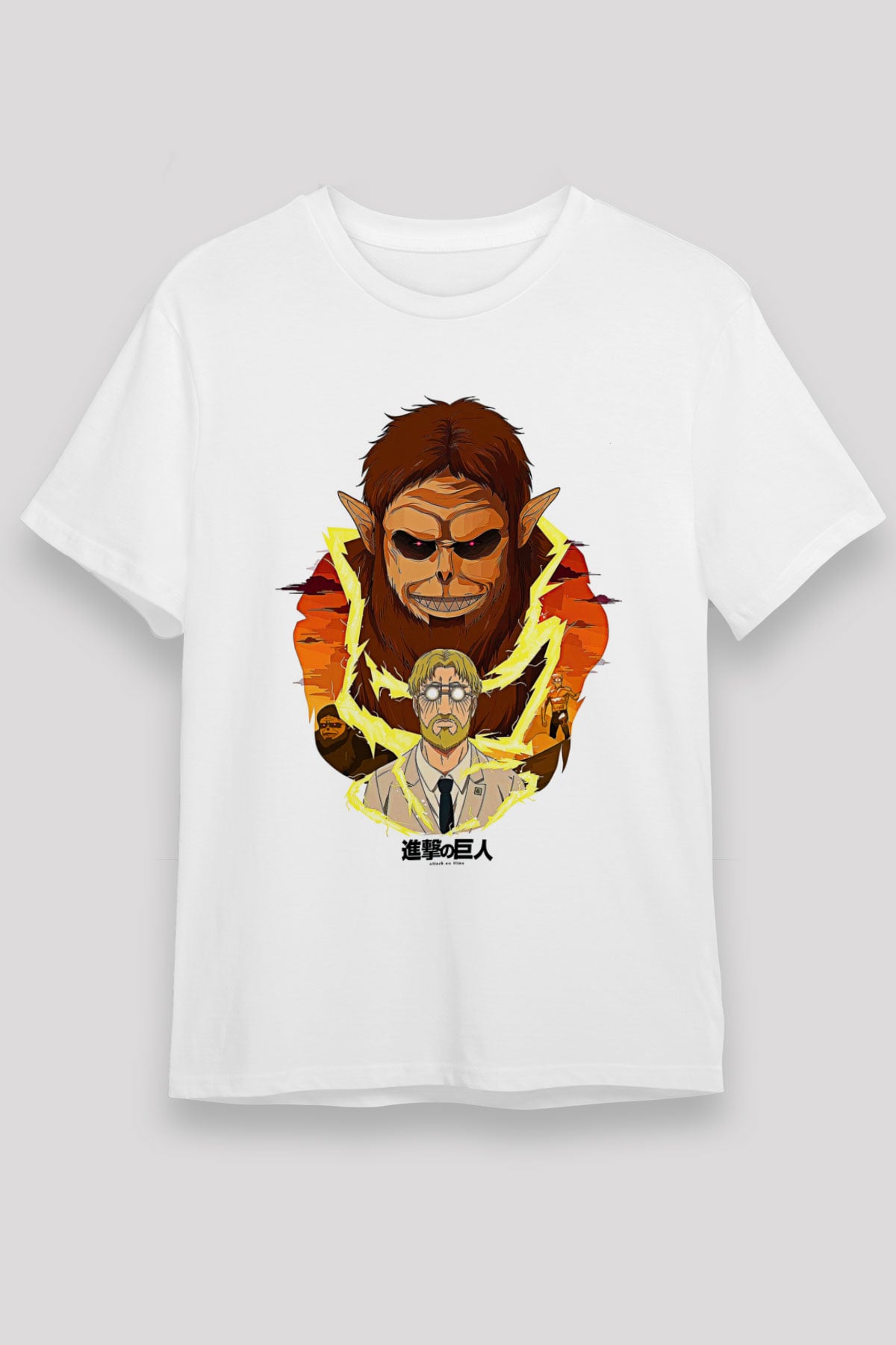 Attack On Titan Baskılı Unisex Siyah Tişört - Tshirt